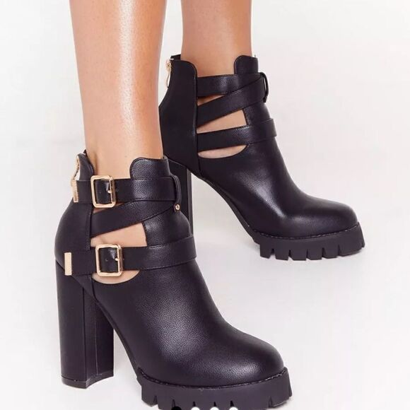 Nasty Gal Cut-Out Me Some Slack Faux Leather Boots 8